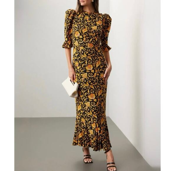 RHODE Felix Dress yellow/black floral maxi dress Size 2 - Picture 1 of 7
